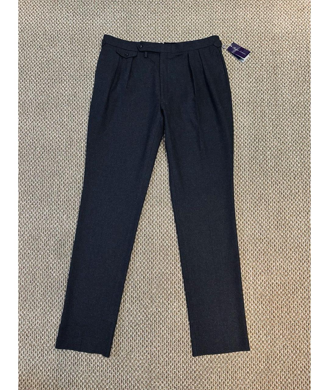 RALPH LAUREN PURPLE LABEL Серые шерстяные повседневные брюки, фото 3