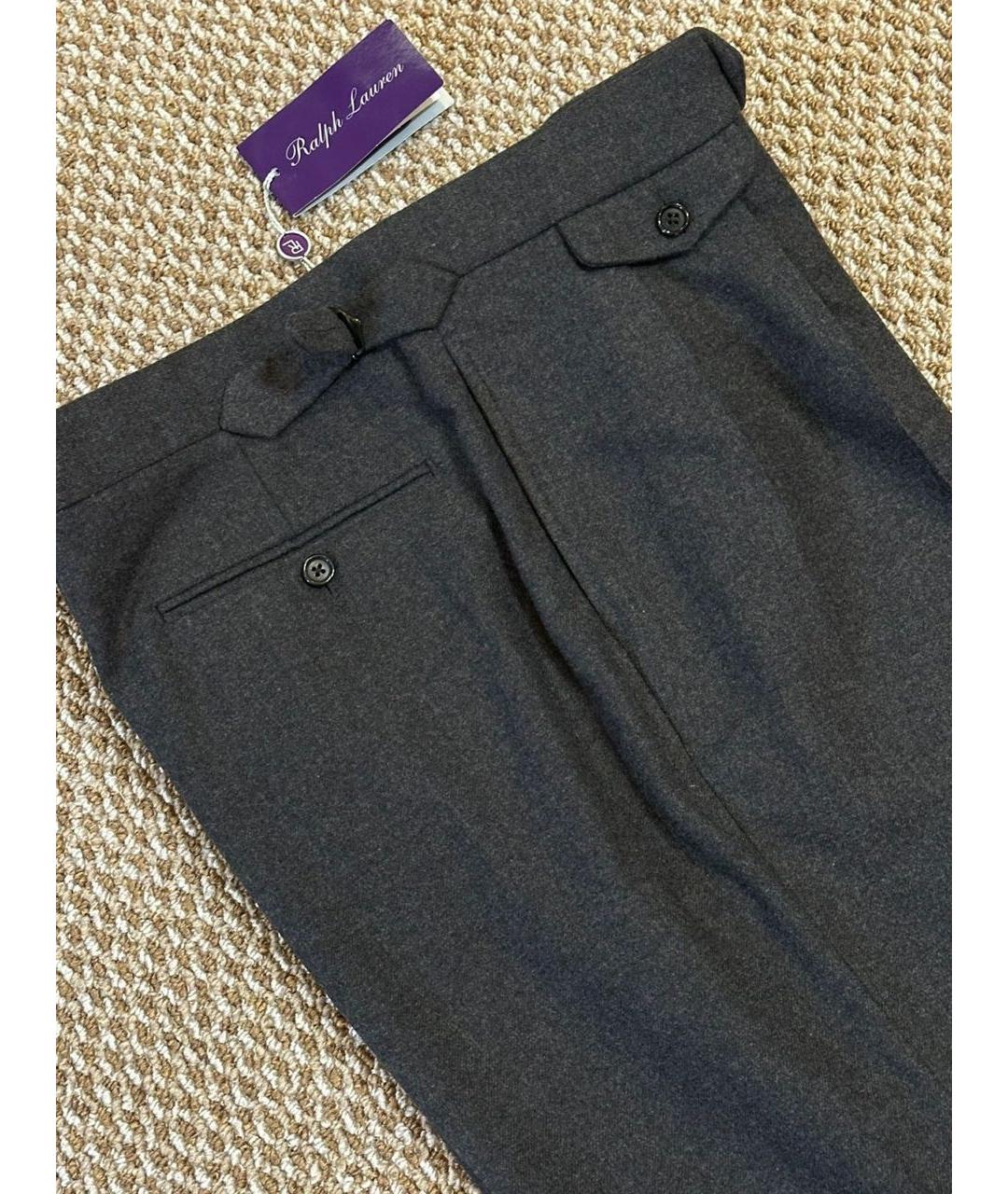 RALPH LAUREN PURPLE LABEL Серые шерстяные повседневные брюки, фото 4