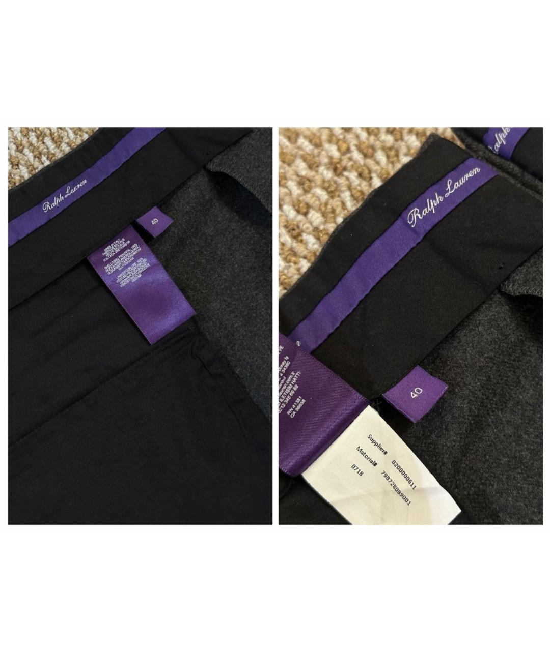 RALPH LAUREN PURPLE LABEL Серые шерстяные повседневные брюки, фото 7