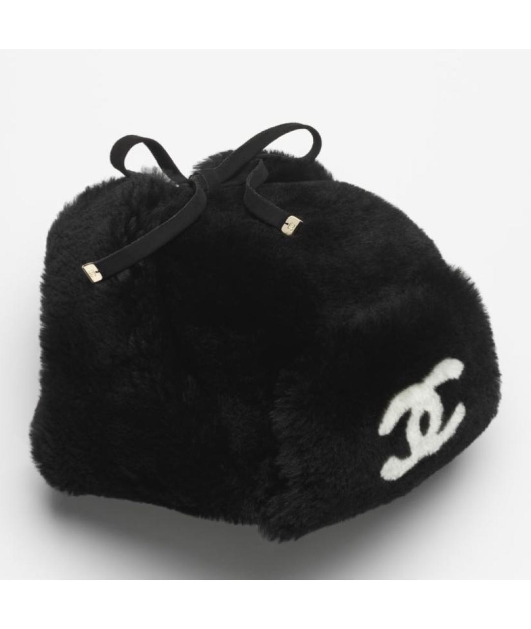 CHANEL Черная шерстяная шапка, фото 2