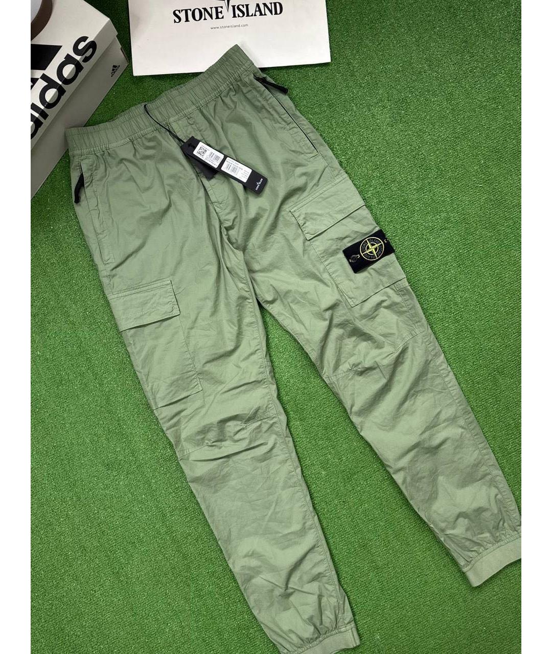 STONE ISLAND Зеленые хлопко-эластановые повседневные брюки, фото 3