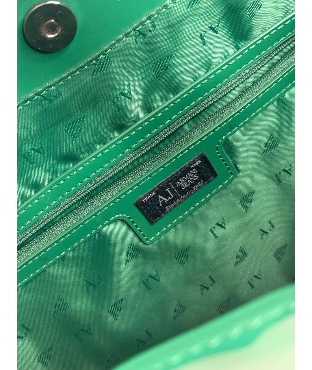 ARMANI JEANS Зеленая сумка тоут из лакированной кожи, фото 4