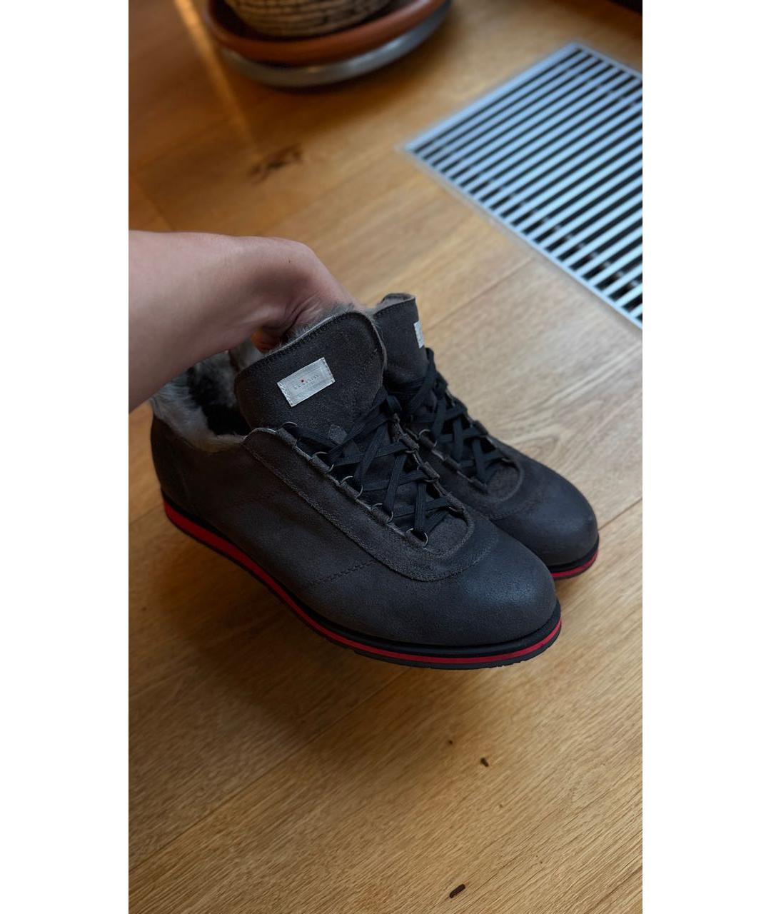 KITON Антрацитовые кожаные низкие кроссовки / кеды, фото 2