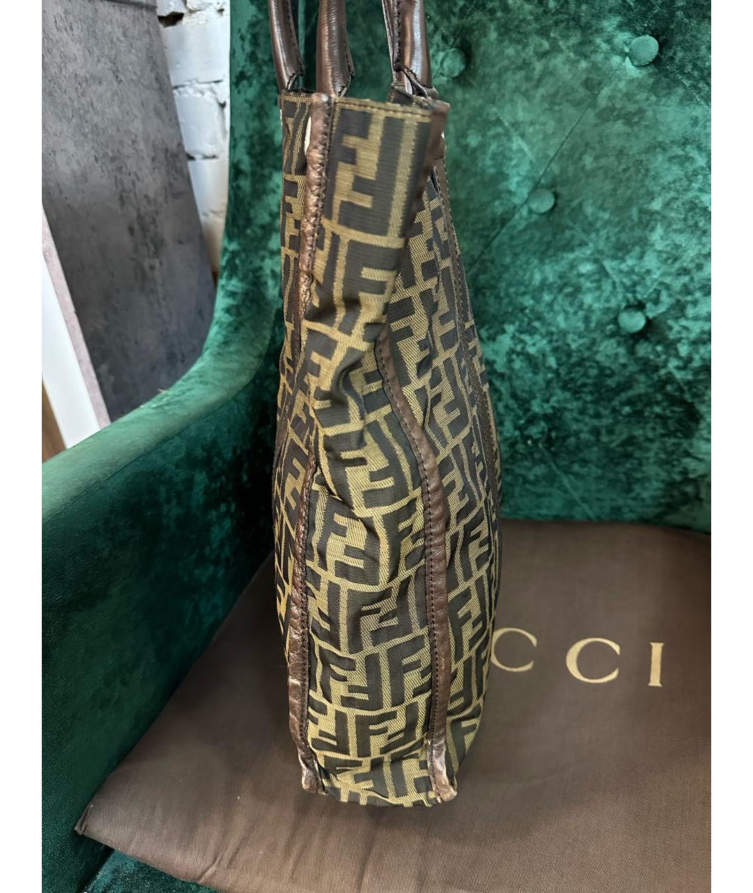 FENDI Коричневая хлопковая сумка тоут, фото 3