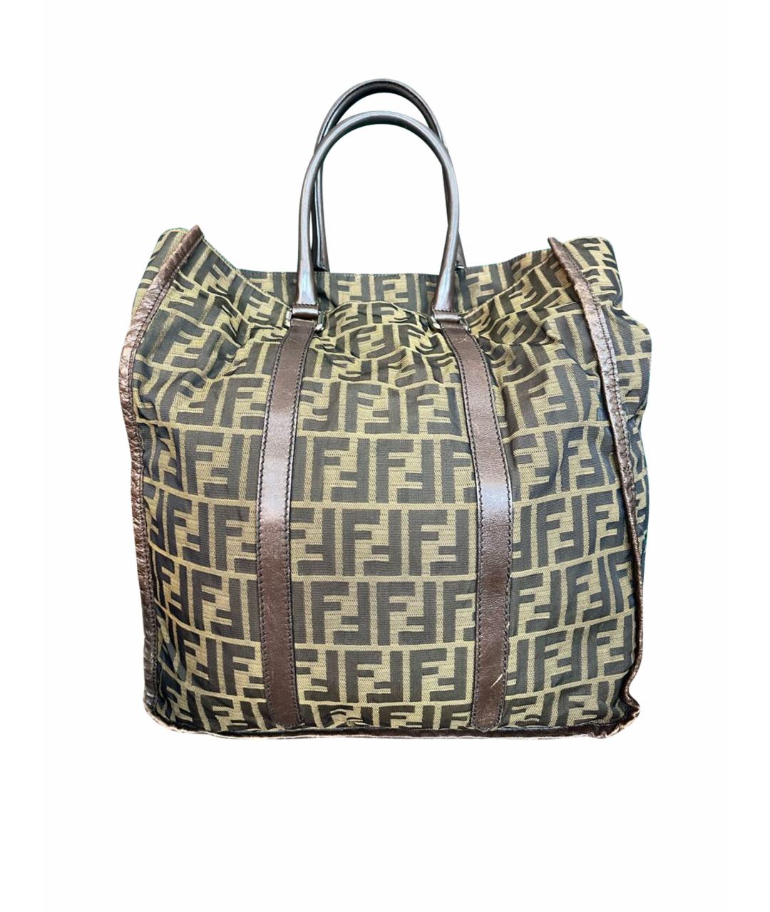 FENDI Коричневая хлопковая сумка тоут, фото 1