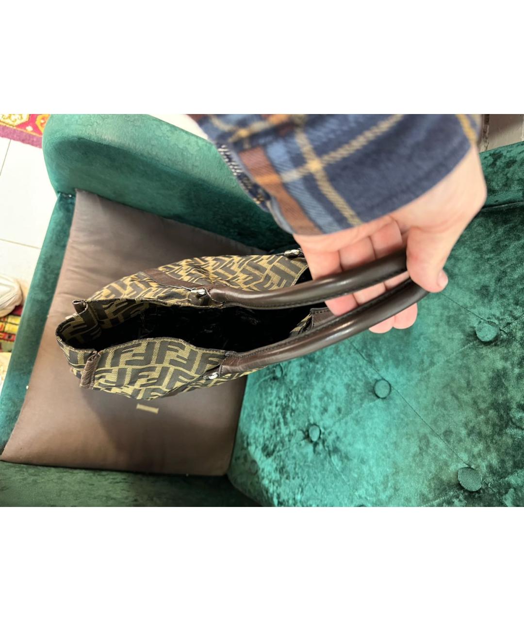 FENDI Коричневая хлопковая сумка тоут, фото 4