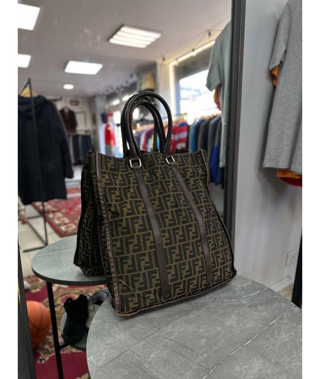 FENDI Коричневая хлопковая сумка тоут, фото 2