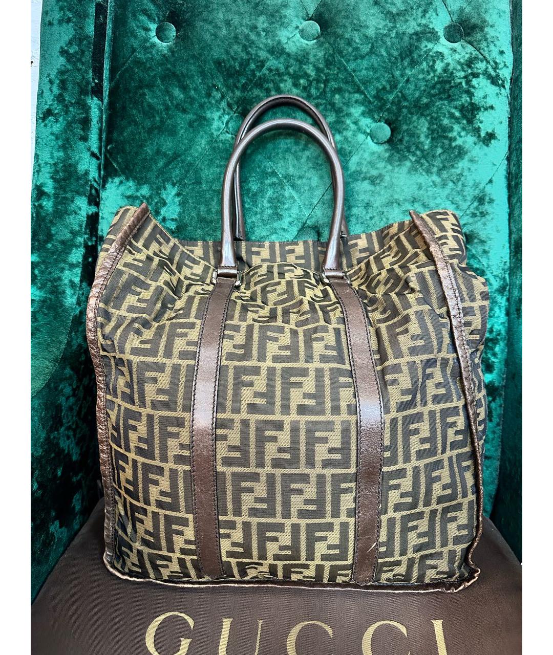 FENDI Коричневая хлопковая сумка тоут, фото 9