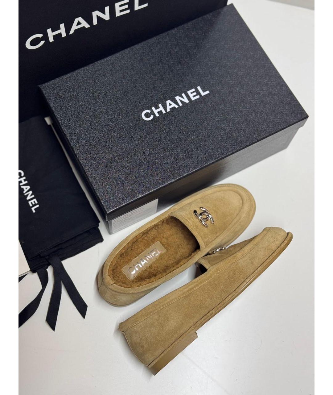 CHANEL Бежевые замшевые лоферы, фото 6