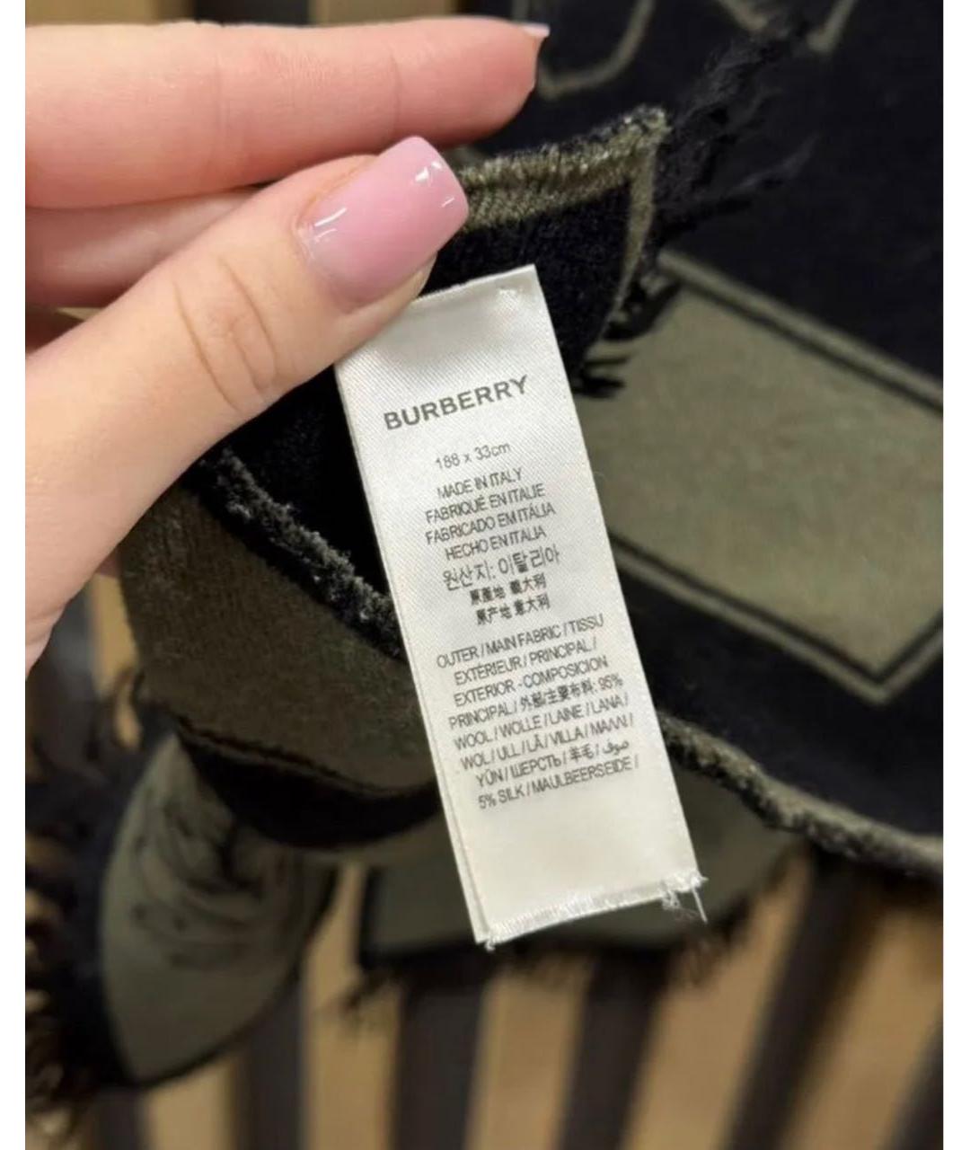 BURBERRY Черный шерстяной шарф, фото 4