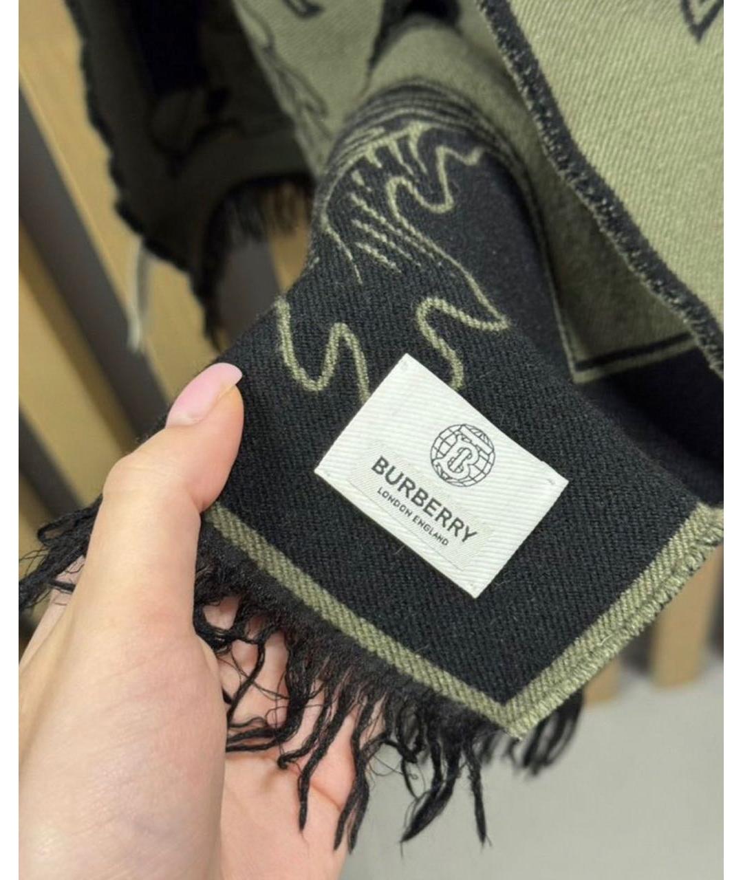 BURBERRY Черный шерстяной шарф, фото 3
