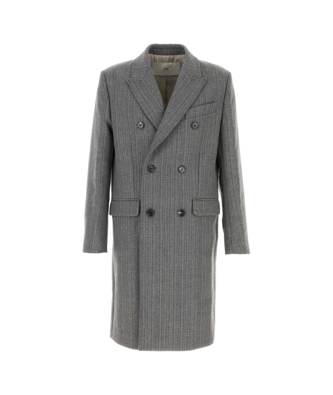 Ami Paris Серое шерстяное пальто, фото 1