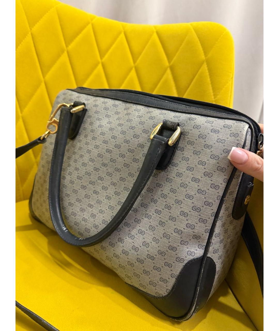 GUCCI Серая кожаная сумка с короткими ручками, фото 3