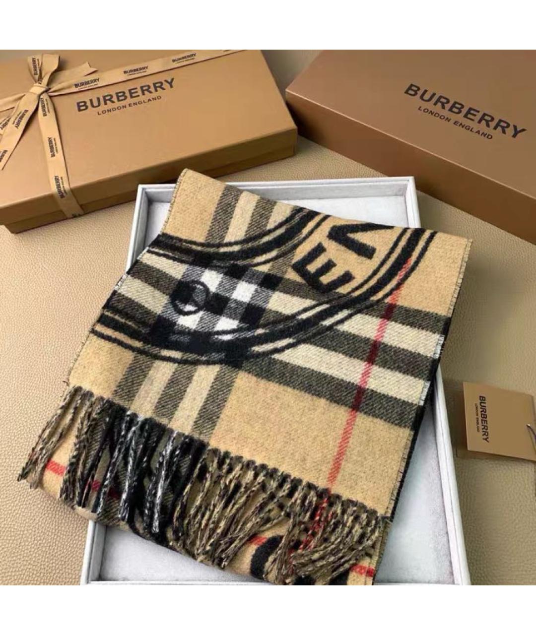 BURBERRY Бежевый шерстяной шарф, фото 2