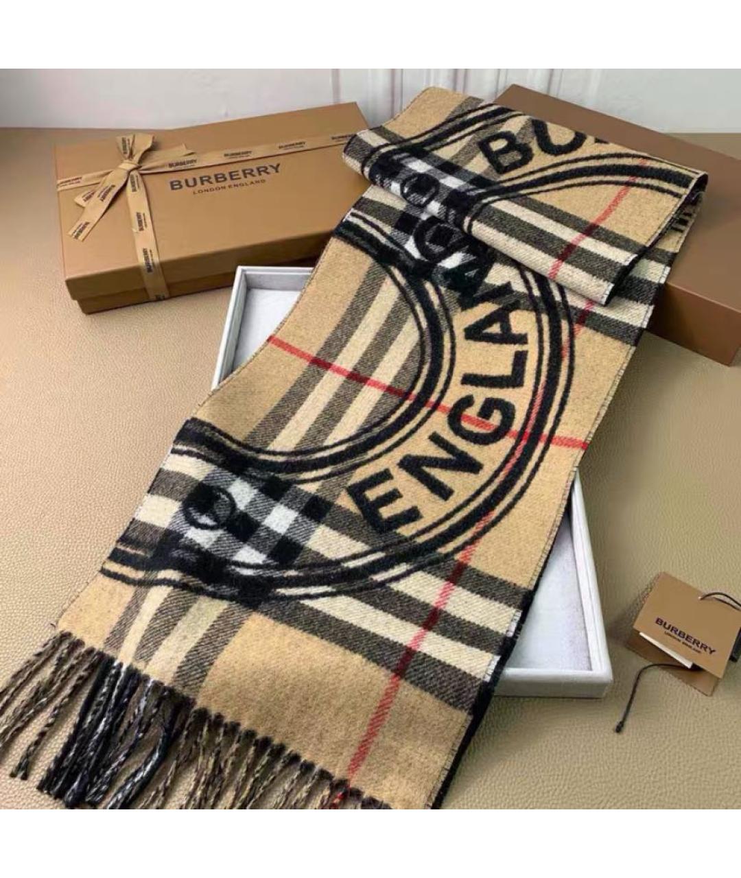 BURBERRY Бежевый шерстяной шарф, фото 4