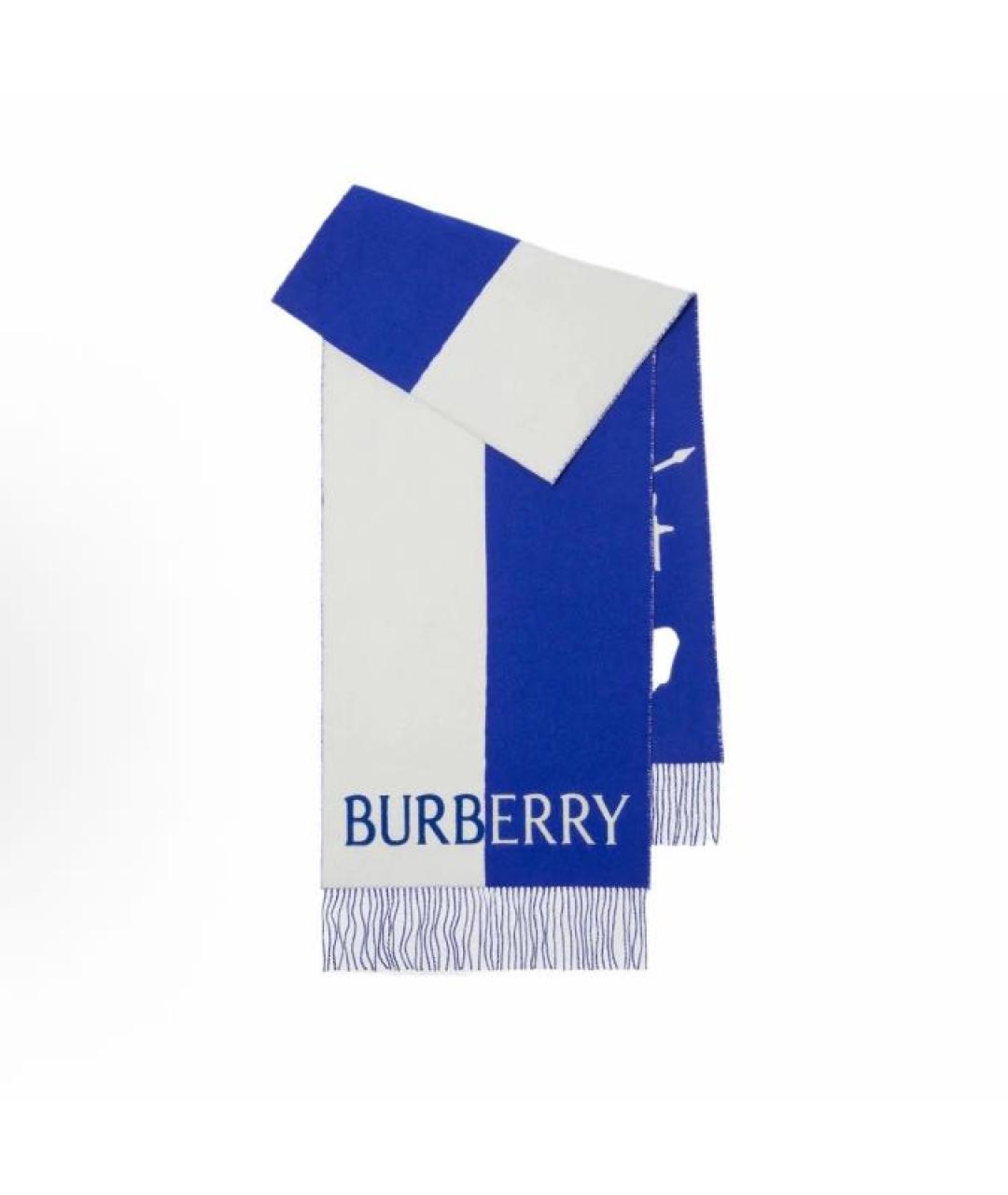 BURBERRY Синий шерстяной шарф, фото 4