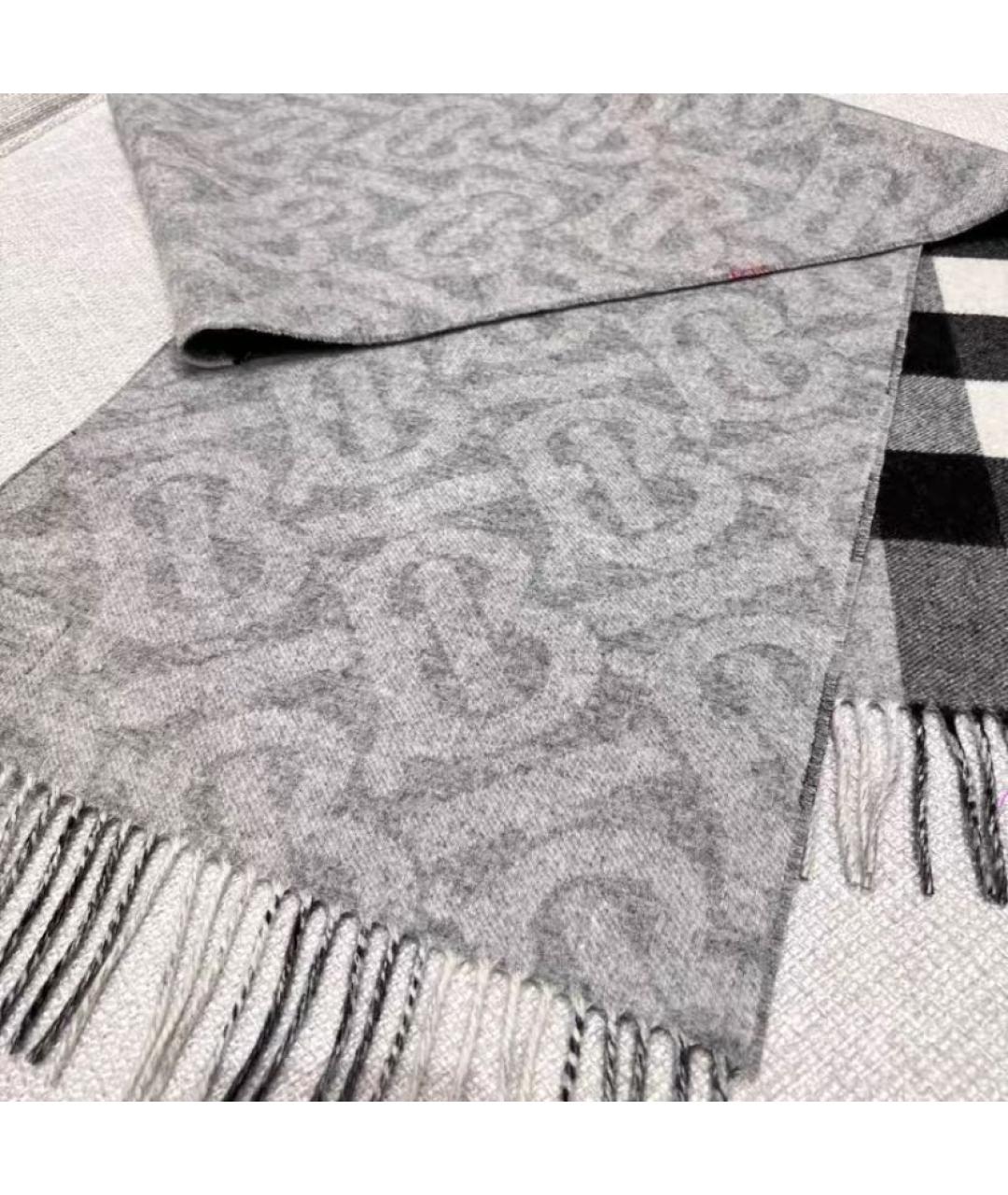 BURBERRY Серый шерстяной шарф, фото 4