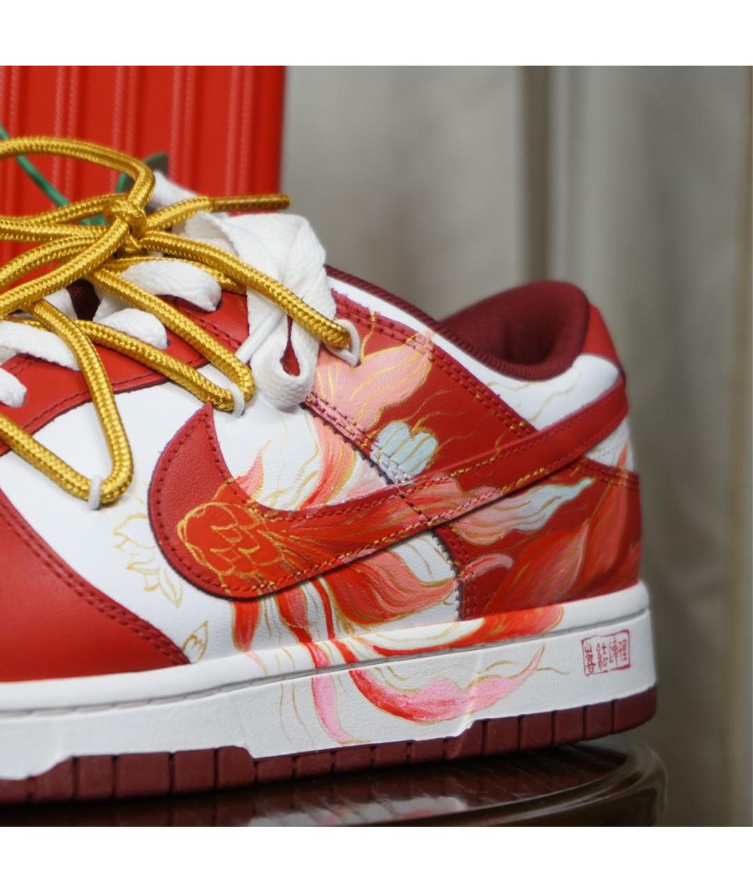 NIKE Красные низкие кроссовки / кеды из искусственной кожи, фото 4