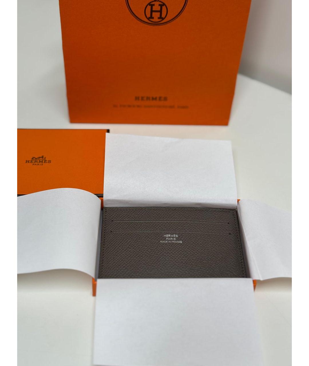 HERMES Антрацитовый кожаный кардхолдер, фото 4