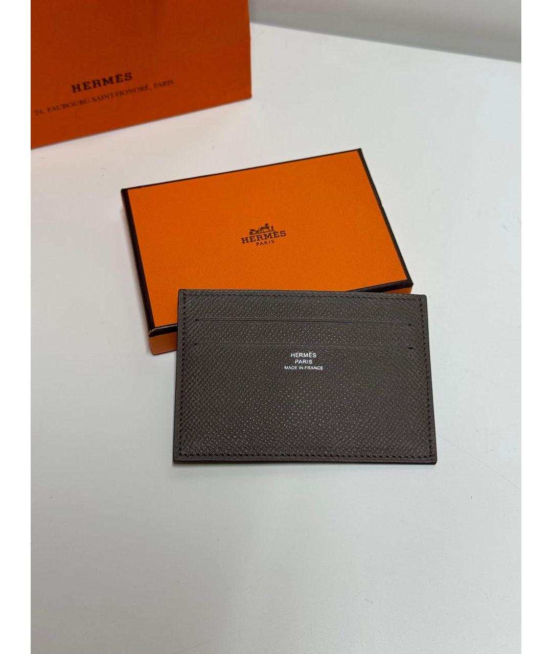 HERMES Антрацитовый кожаный кардхолдер, фото 5