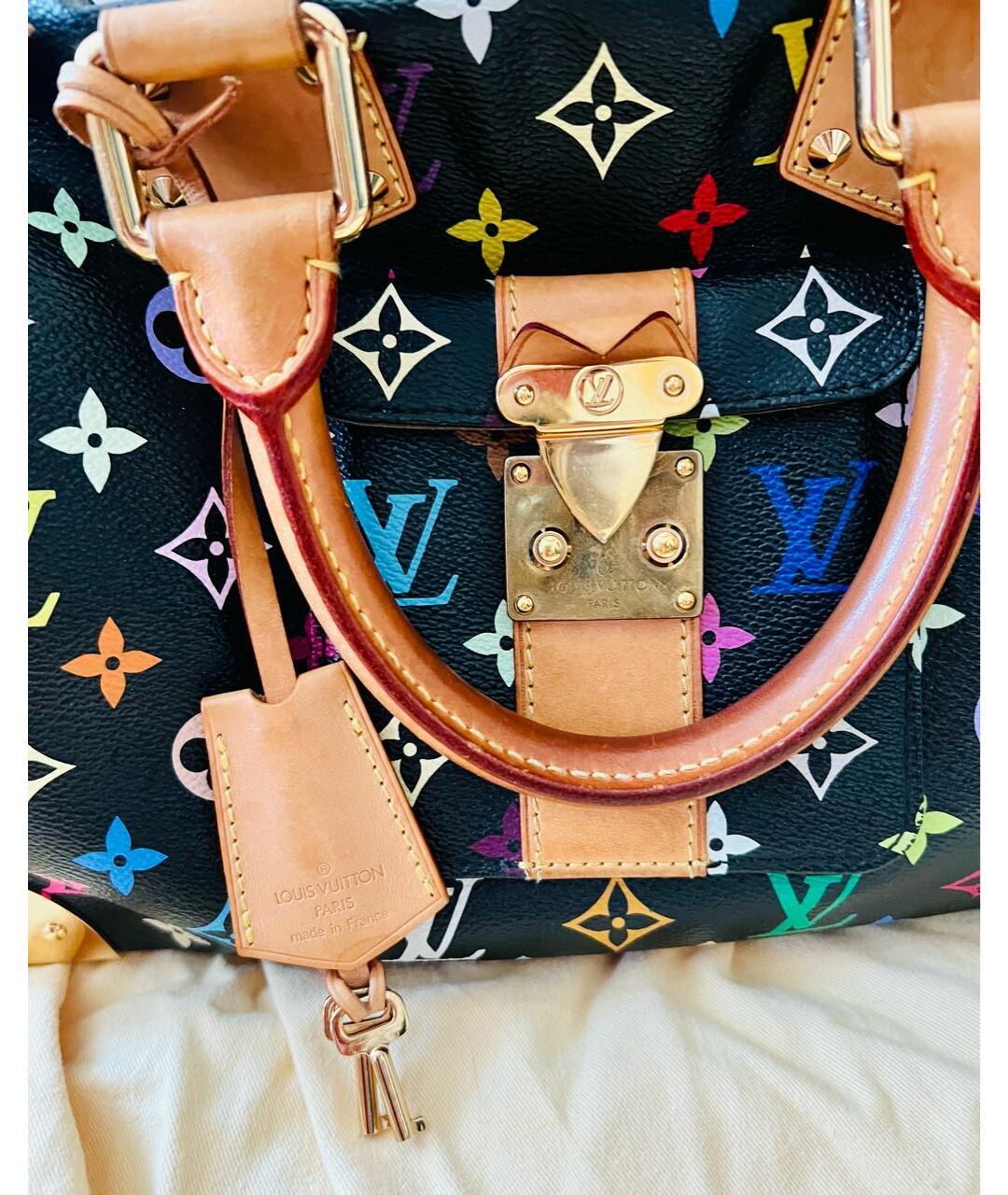 LOUIS VUITTON VINTAGE Черная кожаная сумка с короткими ручками, фото 6