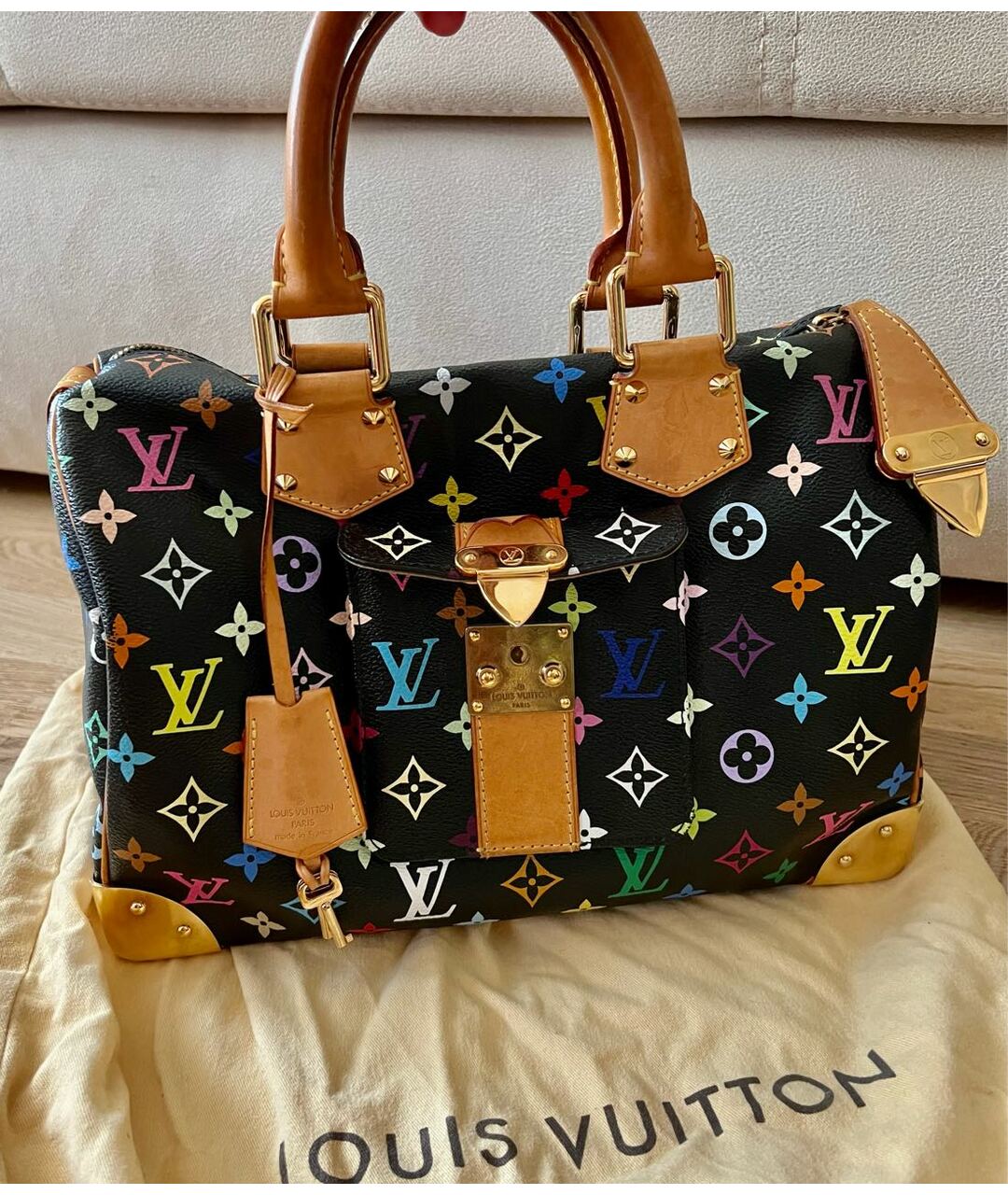 LOUIS VUITTON VINTAGE Черная кожаная сумка с короткими ручками, фото 7