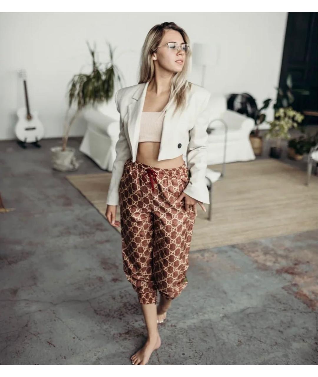 GUCCI Коричневые шелковые спортивные брюки и шорты, фото 5