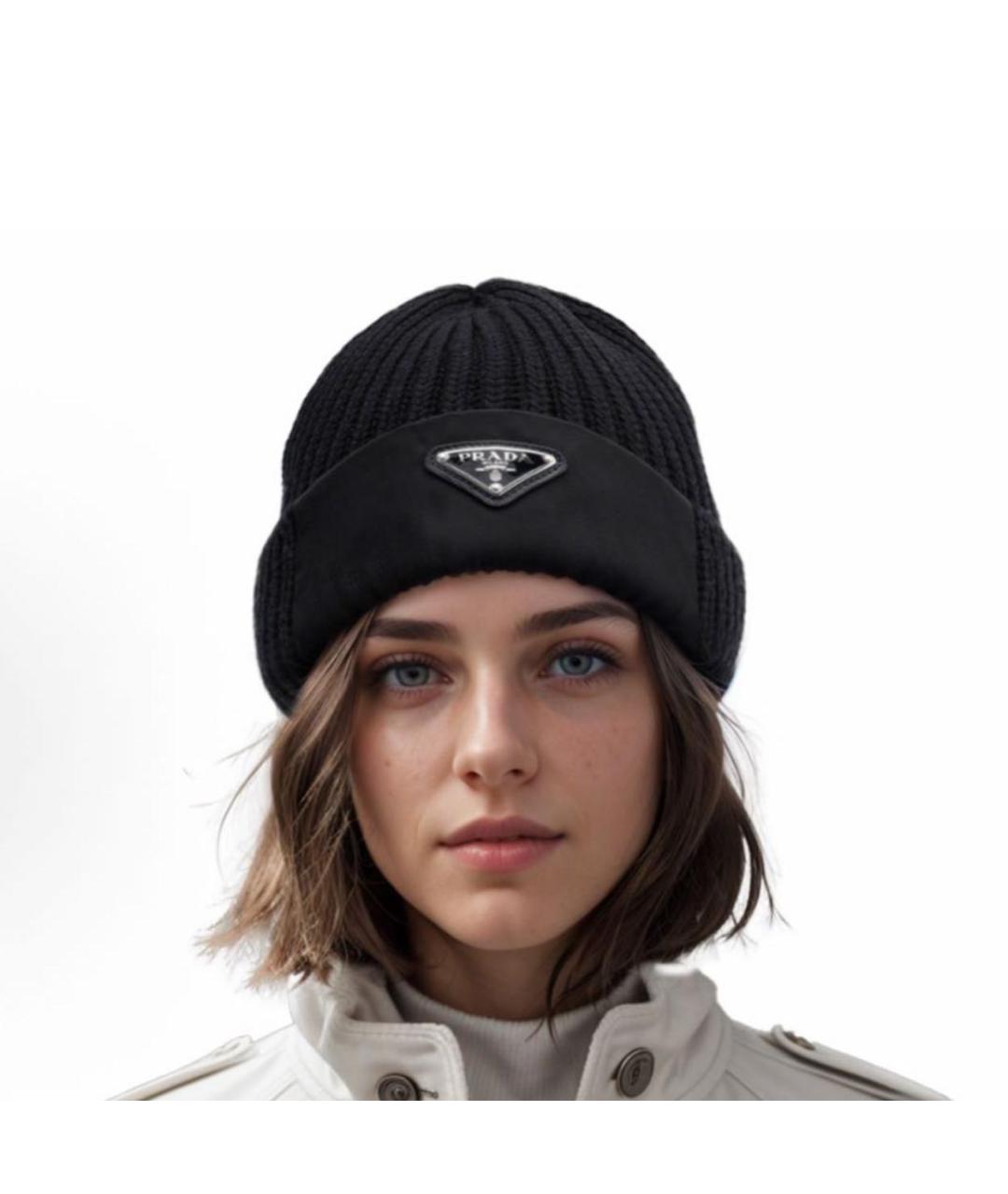 PRADA Черная шерстяная шапка, фото 5