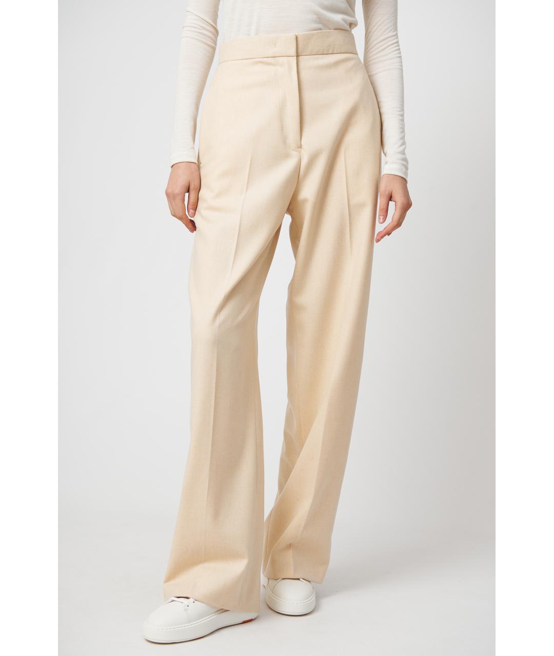 JIL SANDER Бежевые шерстяные прямые брюки, фото 5