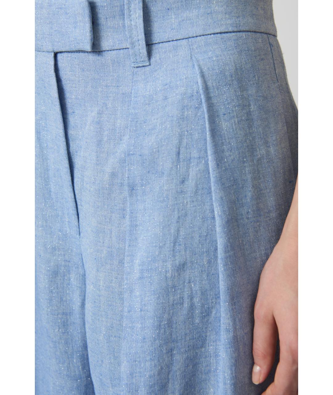 BRUNELLO CUCINELLI Голубые льняные прямые брюки, фото 3