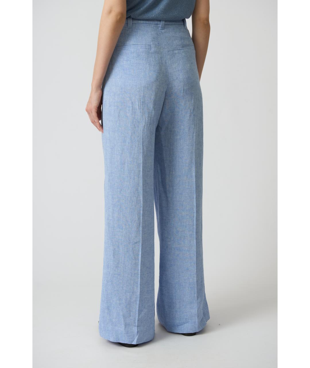BRUNELLO CUCINELLI Голубые льняные прямые брюки, фото 4