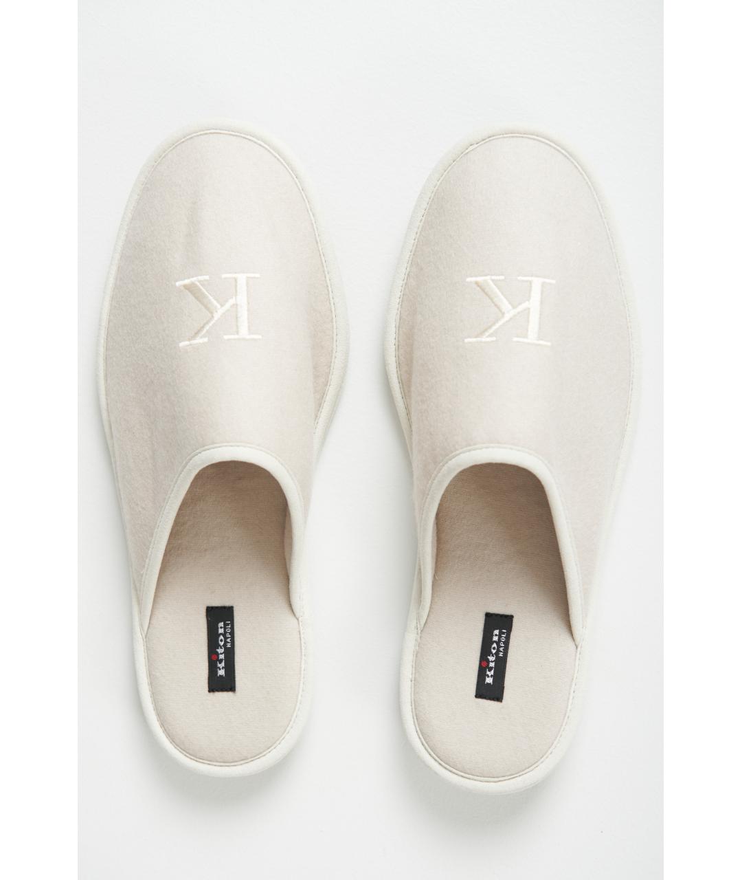 KITON Бежевые текстильные шлепанцы, фото 3