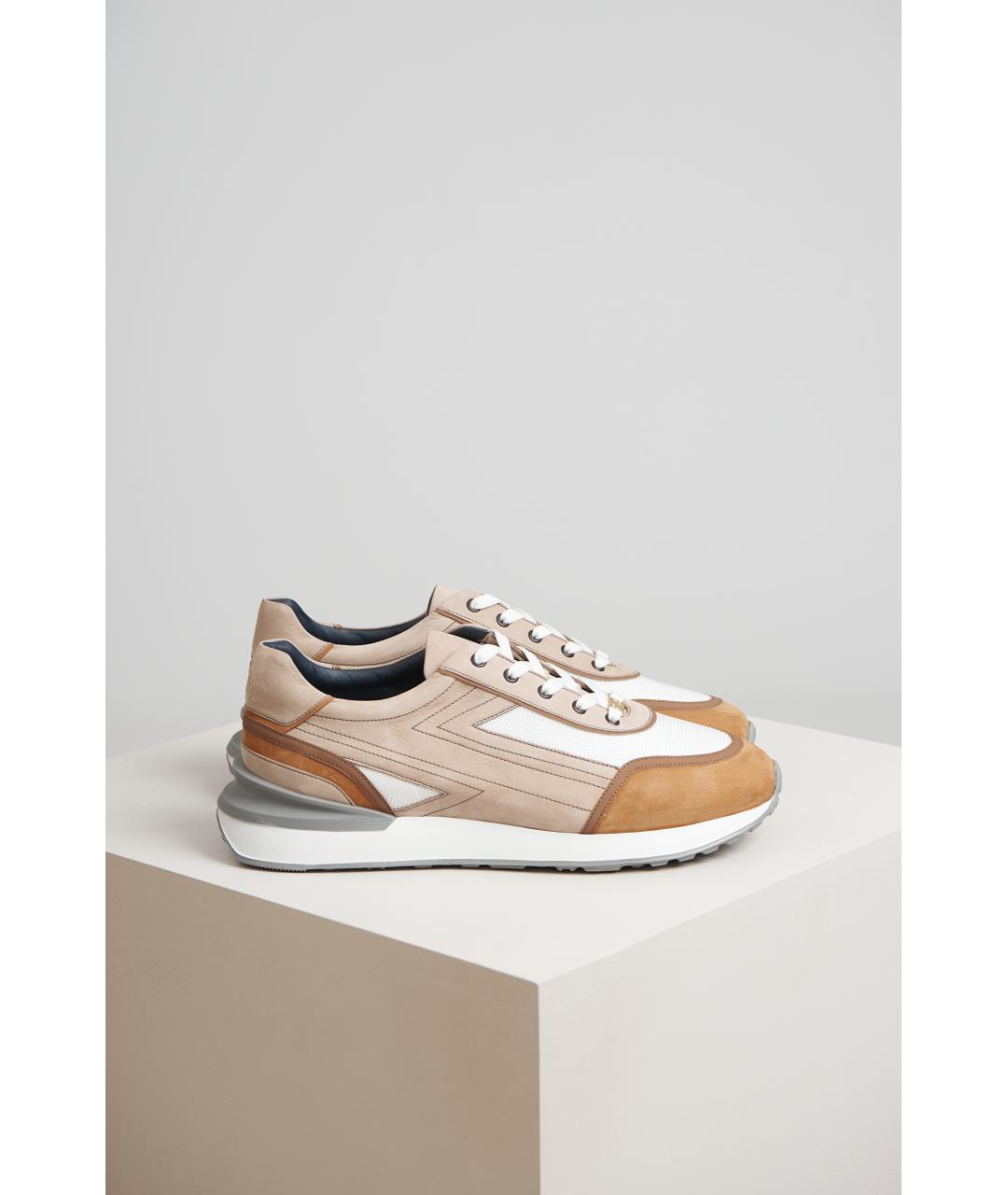 ZILLI Бежевые кожаные низкие кроссовки / кеды, фото 3