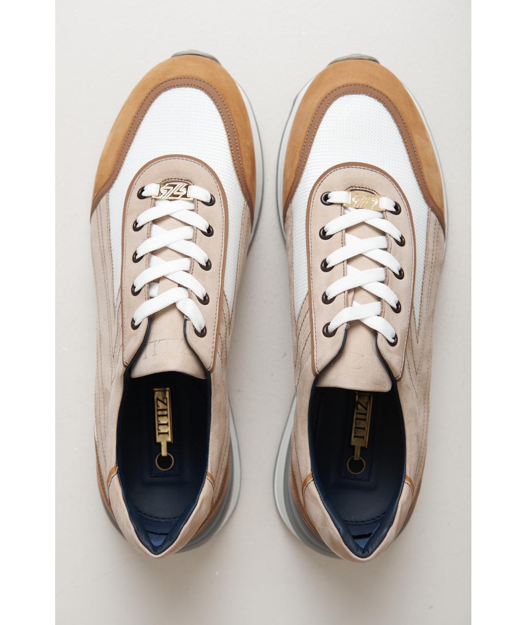 ZILLI Бежевые кожаные низкие кроссовки / кеды, фото 6