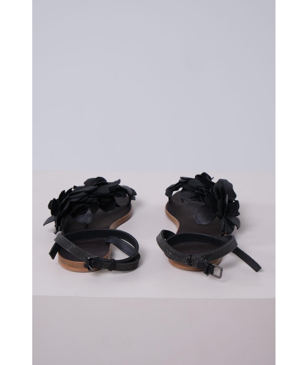 BRUNELLO CUCINELLI Черные кожаные босоножки, фото 3