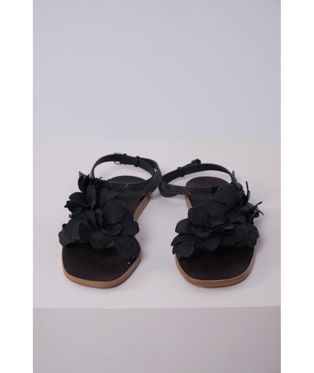 BRUNELLO CUCINELLI Черные кожаные босоножки, фото 4