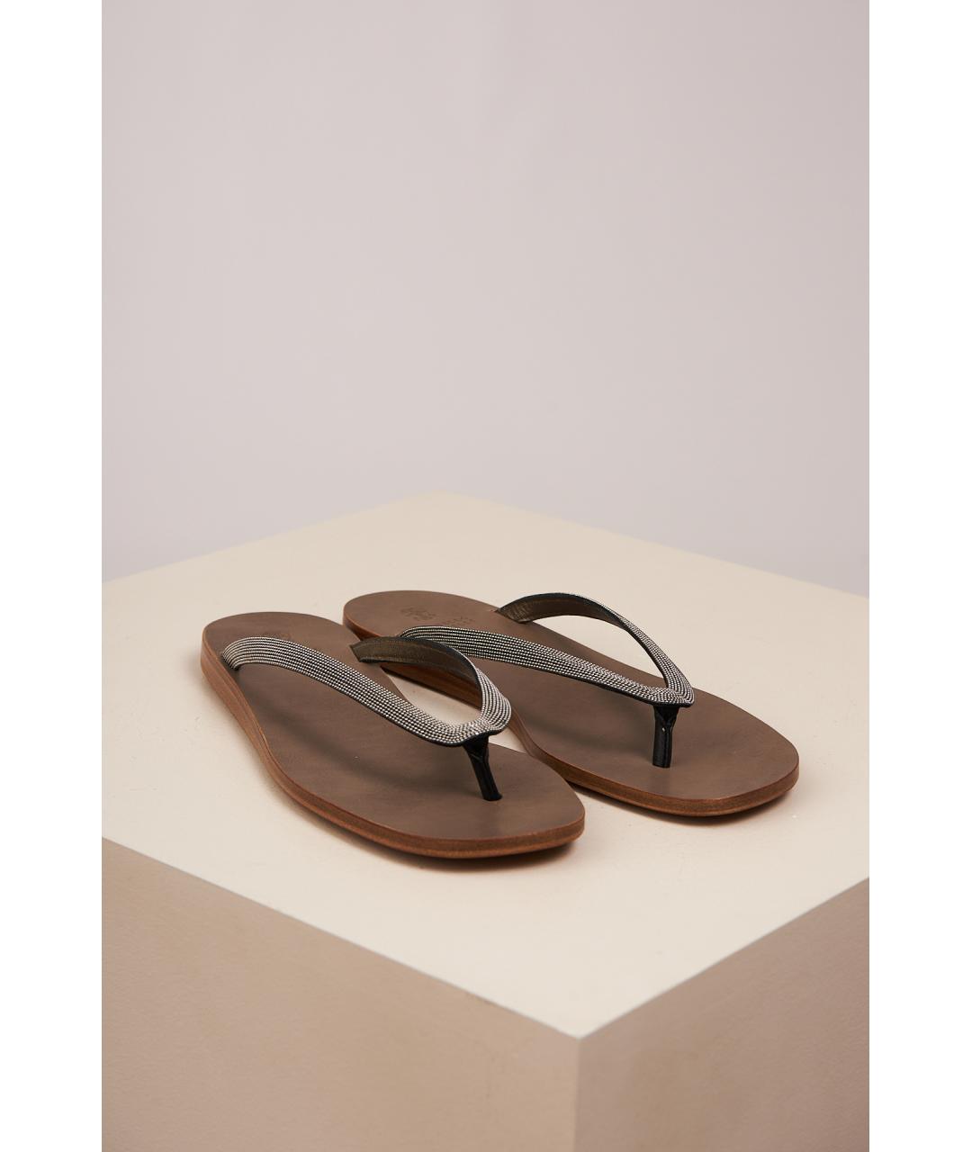 BRUNELLO CUCINELLI Бежевые кожаные шлепанцы, фото 6