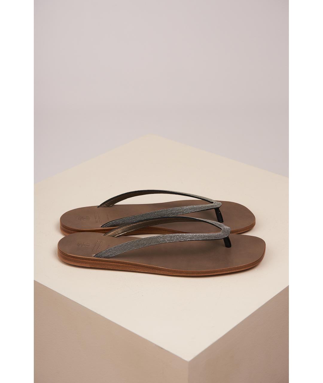 BRUNELLO CUCINELLI Бежевые кожаные шлепанцы, фото 2