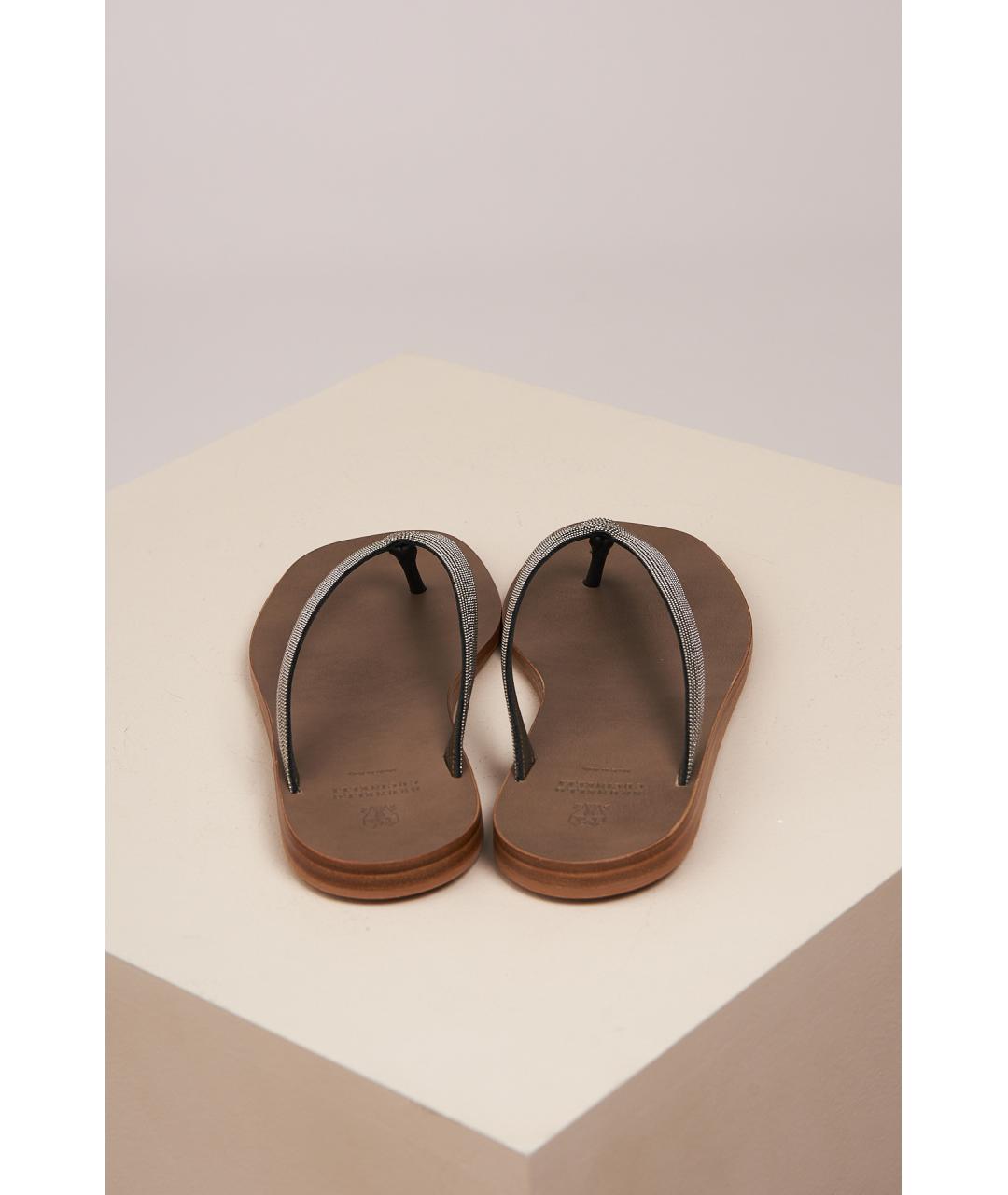 BRUNELLO CUCINELLI Бежевые кожаные шлепанцы, фото 3