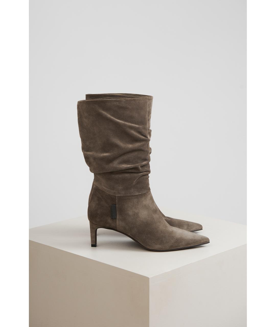 BRUNELLO CUCINELLI Серые замшевые сапоги, фото 2