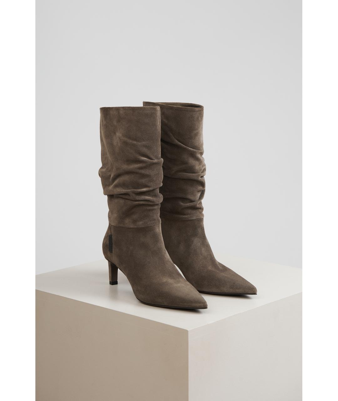 BRUNELLO CUCINELLI Серые замшевые сапоги, фото 7