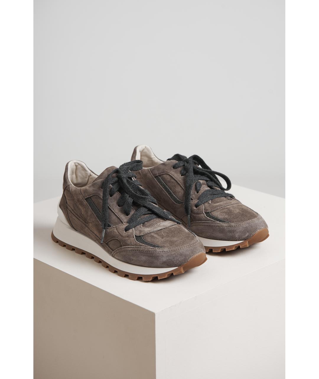 BRUNELLO CUCINELLI Бежевые замшевые кроссовки, фото 6