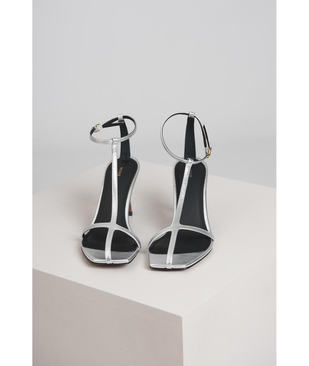 NEOUS Серебряные кожаные босоножки, фото 4