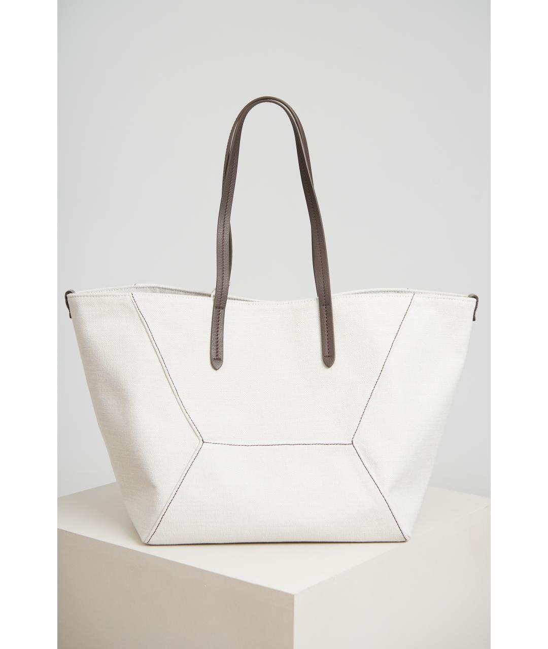 BRUNELLO CUCINELLI Белая тканевая сумка через плечо, фото 5