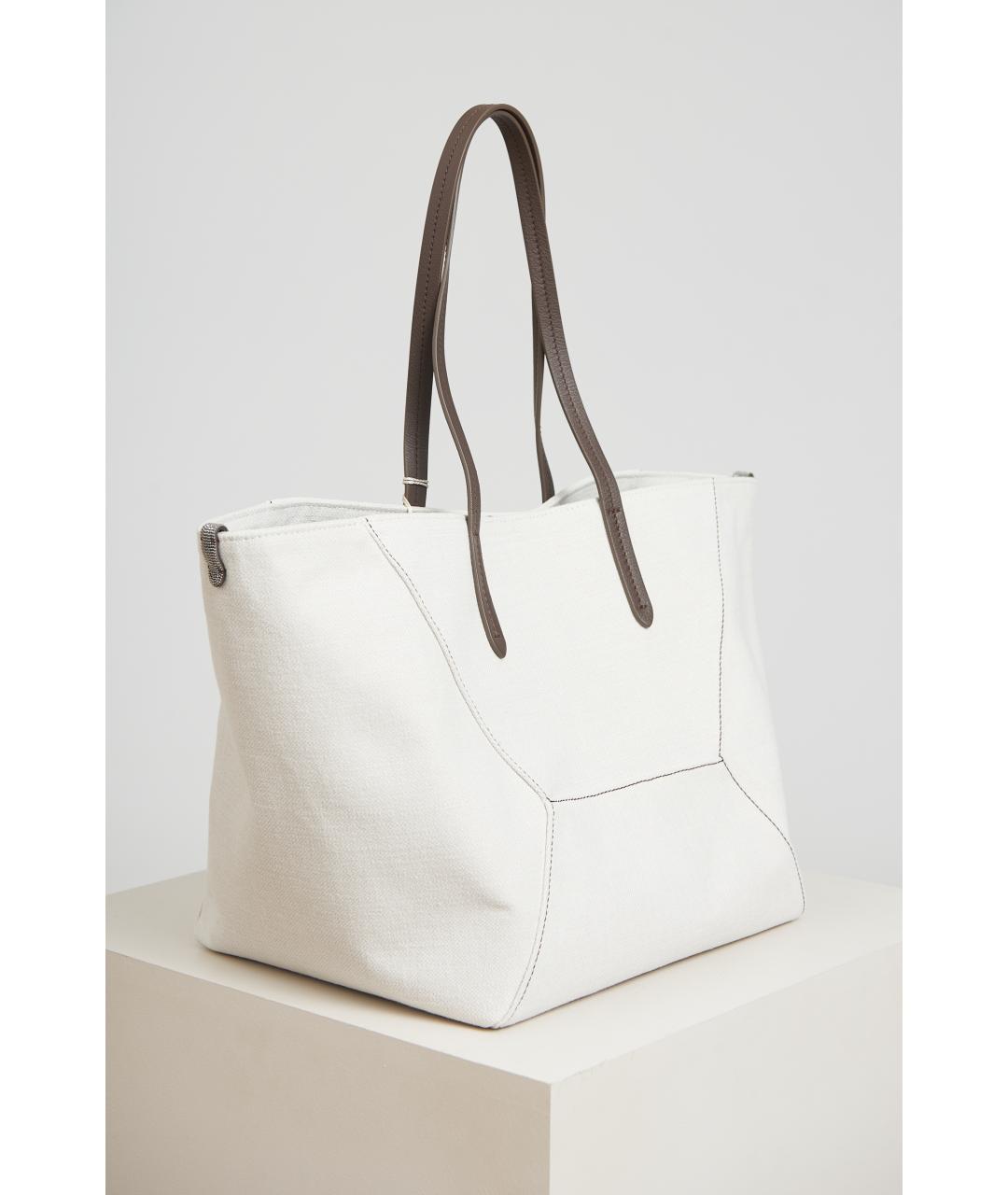 BRUNELLO CUCINELLI Белая тканевая сумка через плечо, фото 4