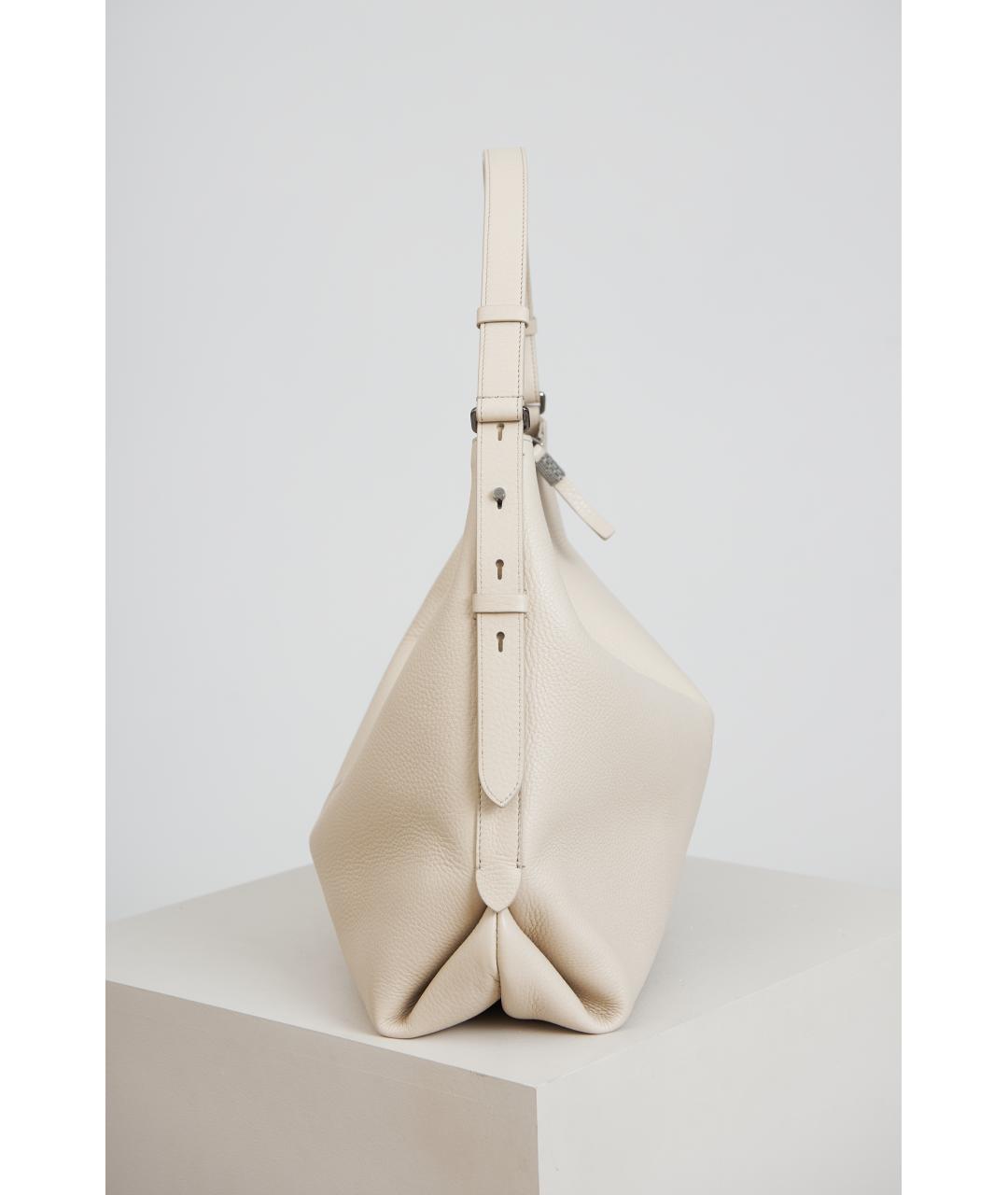BRUNELLO CUCINELLI Белая кожаная сумка с короткими ручками, фото 5