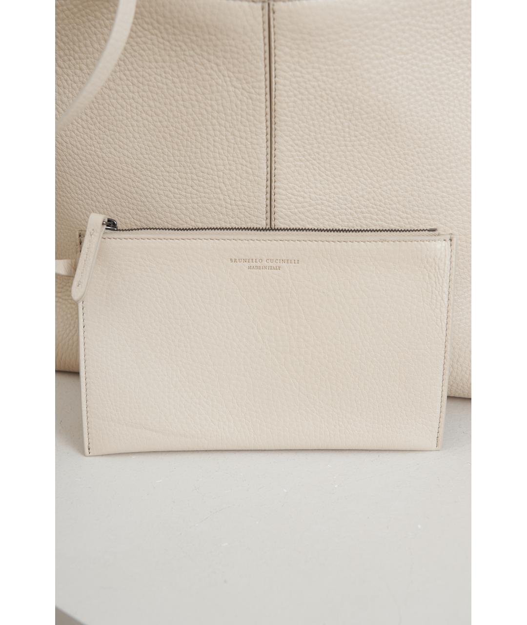 BRUNELLO CUCINELLI Белая кожаная сумка с короткими ручками, фото 7