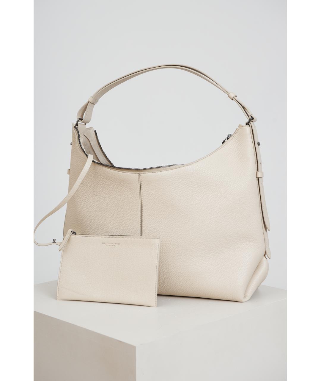 BRUNELLO CUCINELLI Белая кожаная сумка с короткими ручками, фото 6