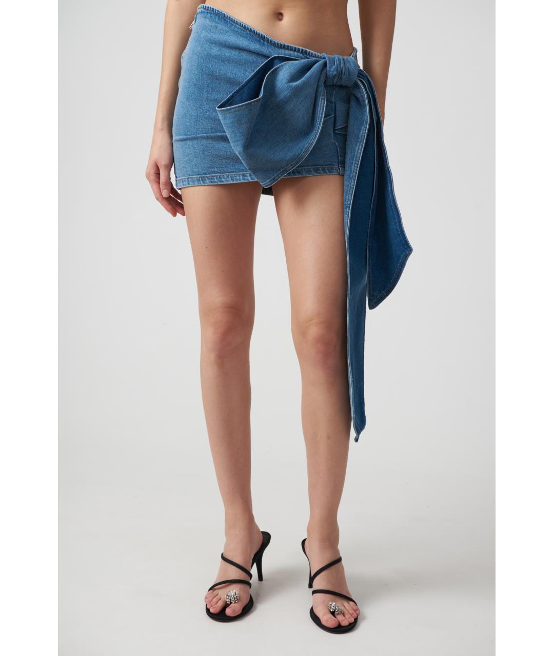 BLUMARINE Голубая хлопковая юбка мини, фото 6