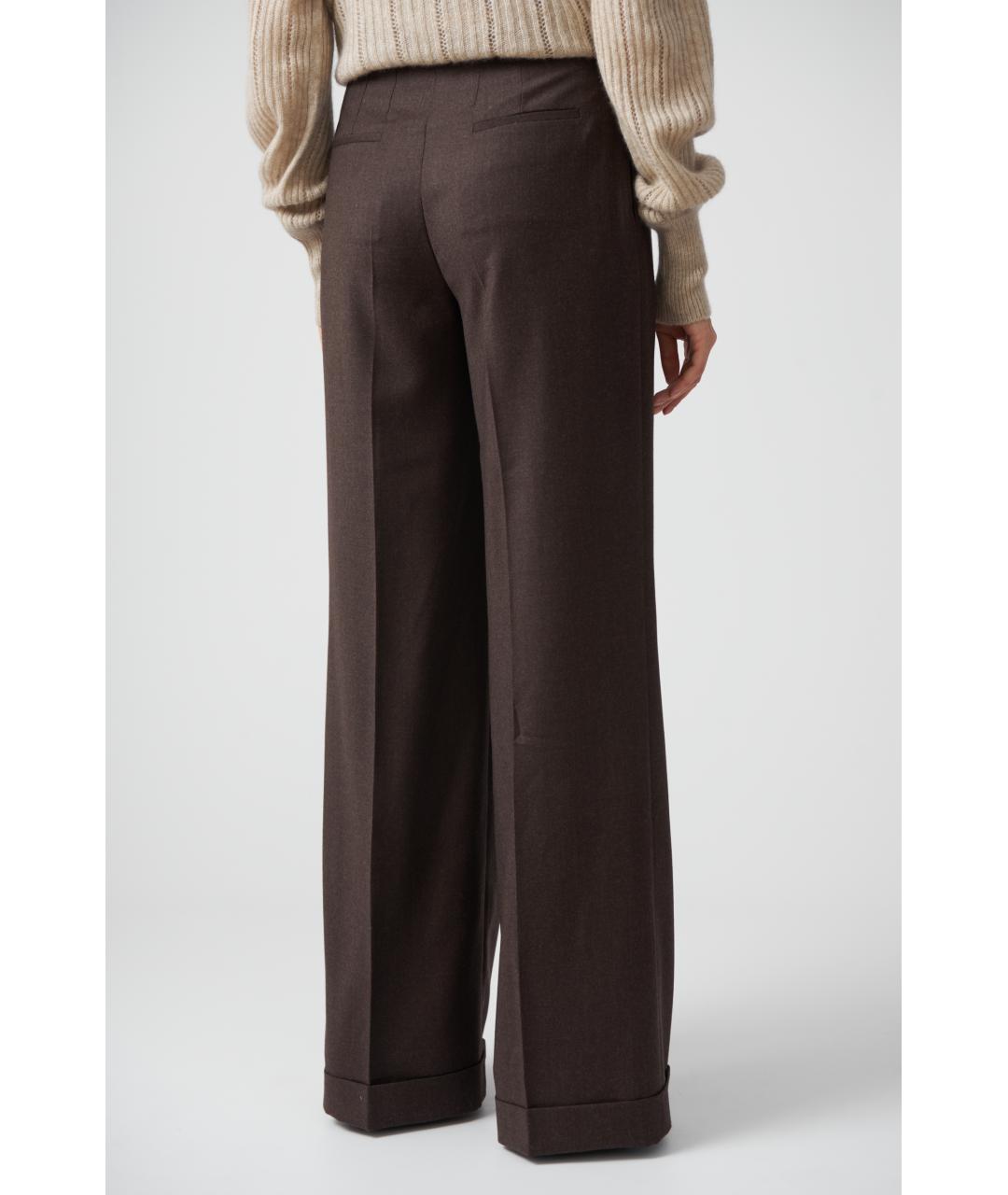KITON Коричневые шерстяные прямые брюки, фото 5